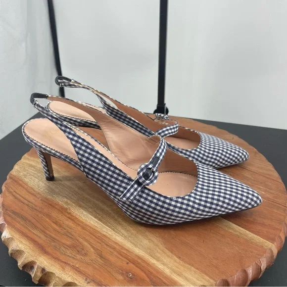 Crew Shoes J Crew Colette Slingback Gingham Pump Navy Blue